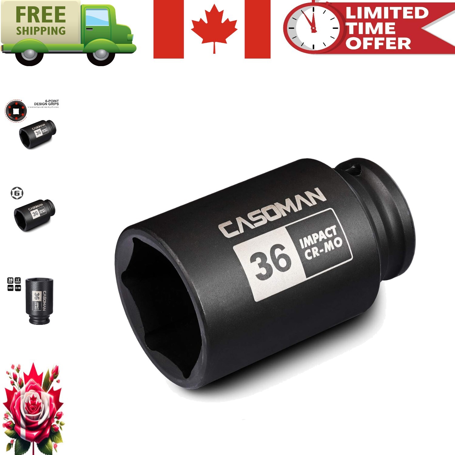 Premium 36mm 1/2 Drive Deep Socket – Black Phosphate Finish for Durability