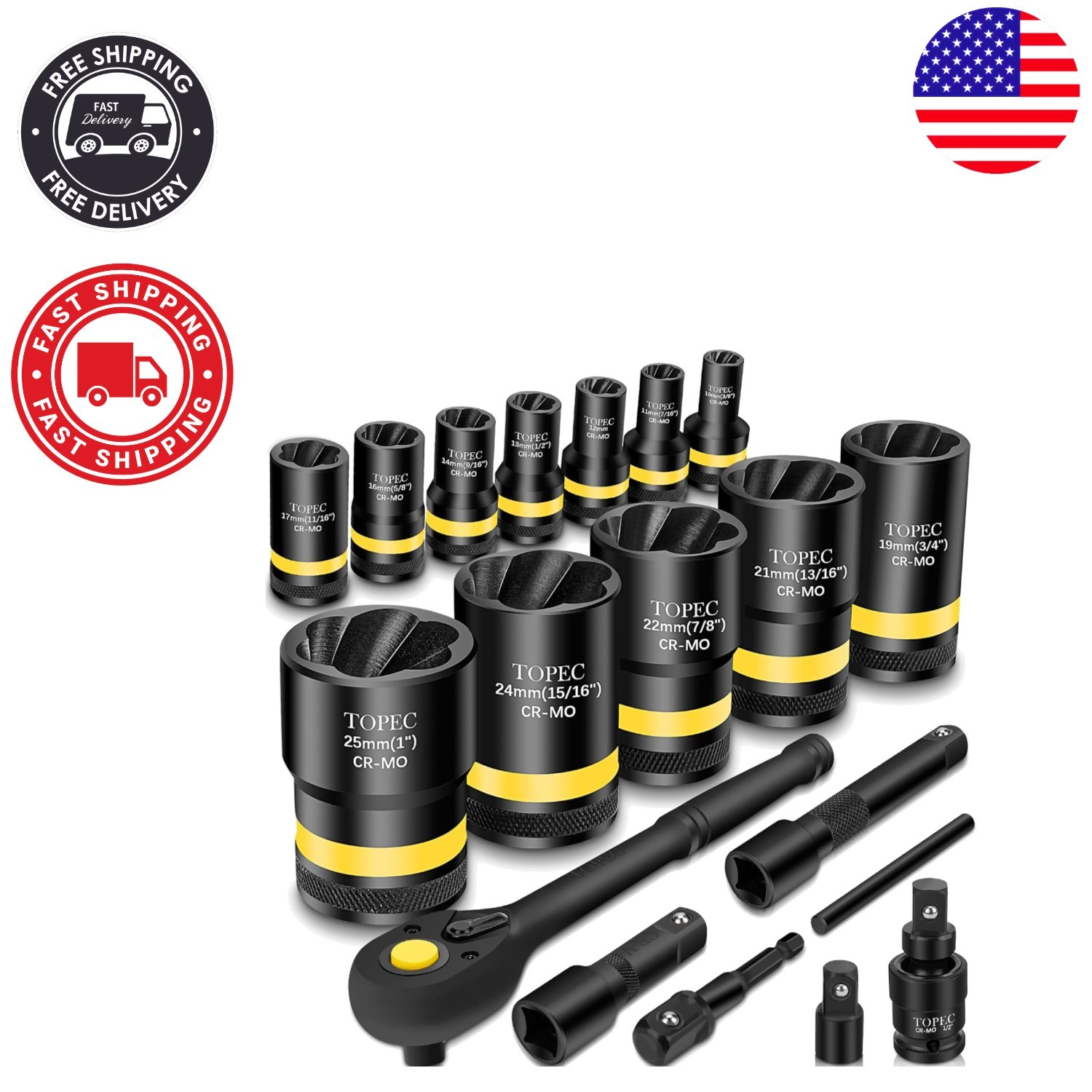 Efficient 19-Piece Lug Nut Extraction Kit – Corrosion-Resistant Steel Tools