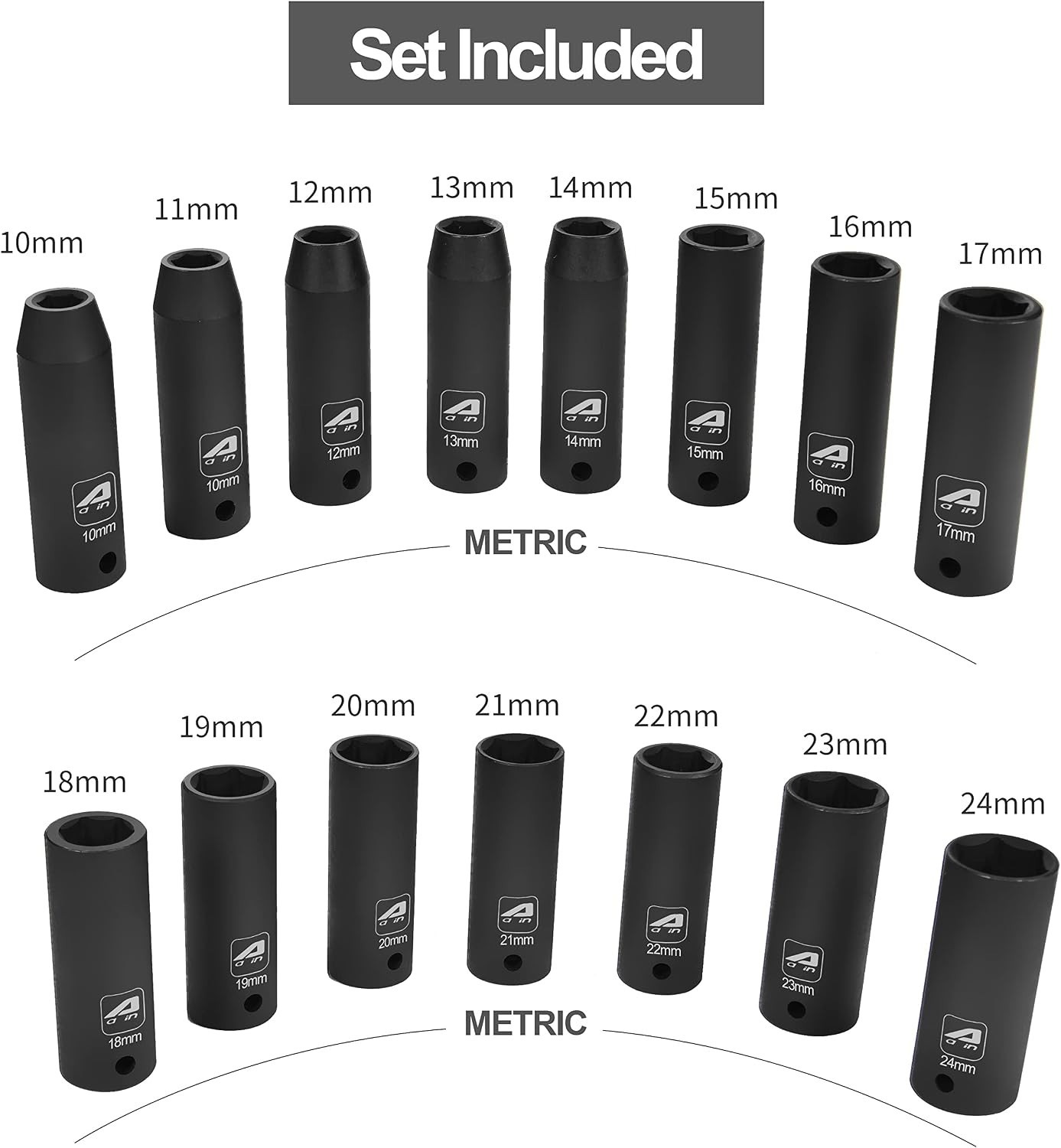 15-Piece 1/2″ Drive Metric Impact Socket Set