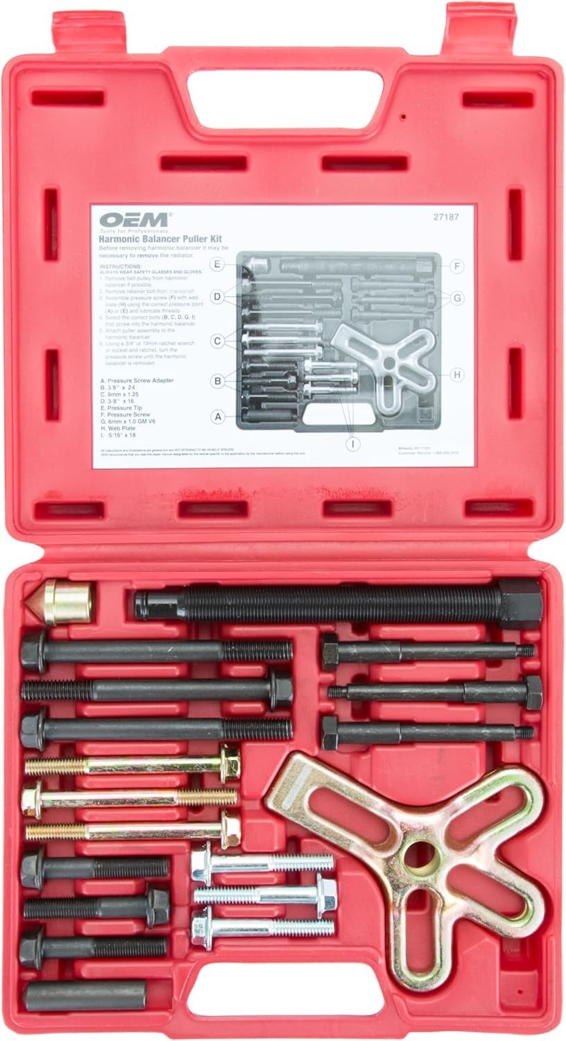 Durable 27187 Harmonic Balancer Puller Kit – Heat-Treated, 19 Alloy Steel Pieces