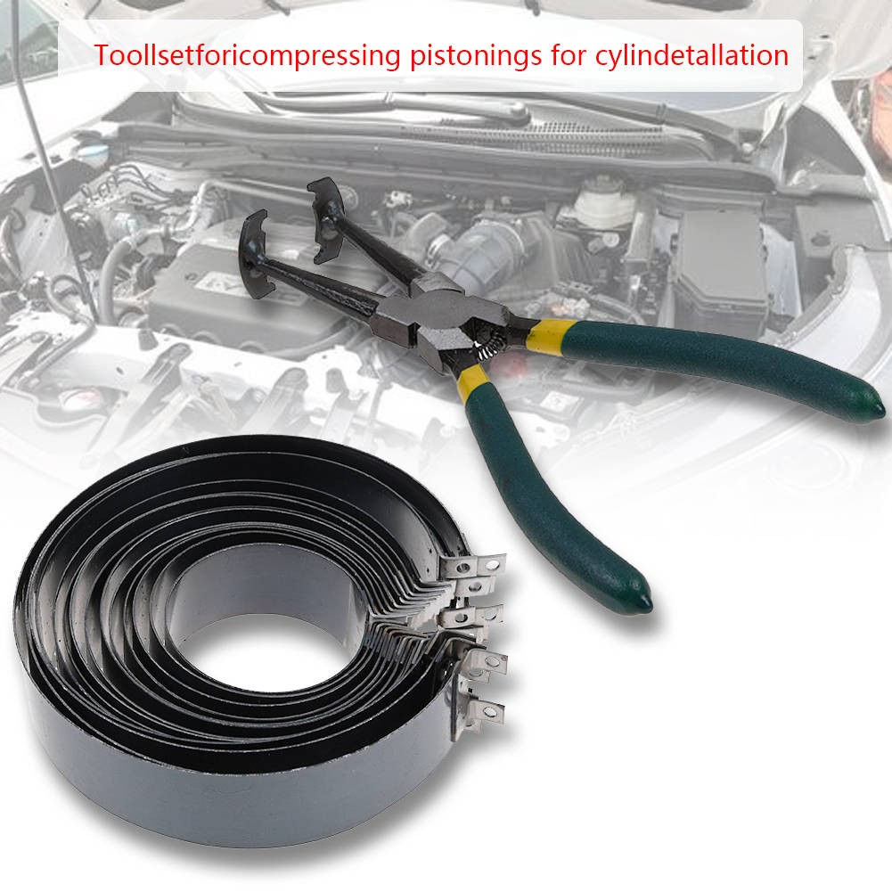Motorcycle Piston Ring Compressor Cylinder Installer Tool Kit w/ Pliers +14 Band