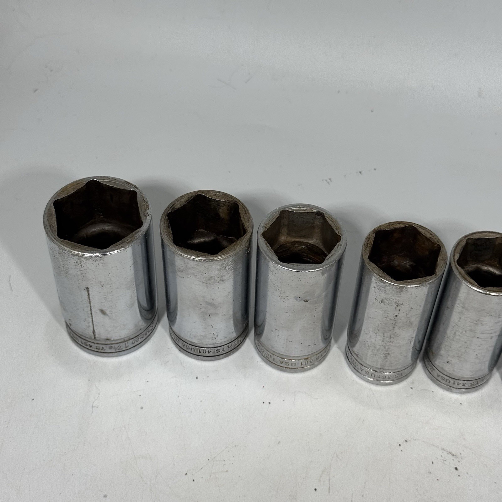 Set Of 8 Snap-On Tools TS ½» Drive Standard SAE 6 Point Deep Socket 1-7/16”
