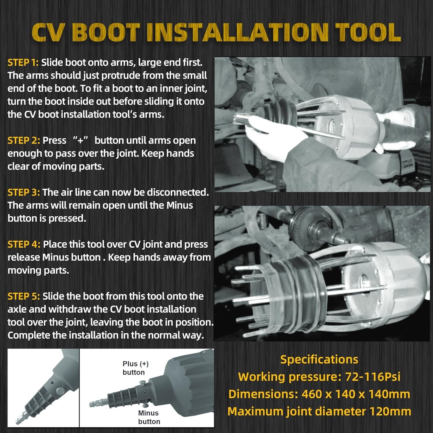 Universal Pneumatic CV Joint Boot Tool Expander Rod Spreader Installation Remov