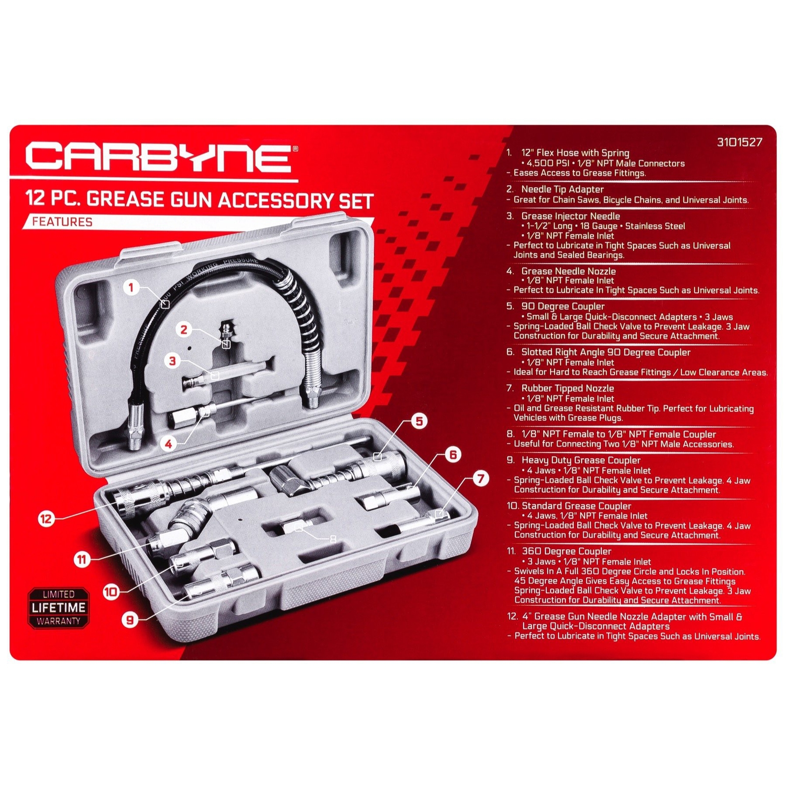Carbyne 12 Piece Grease Gun Accessory Set | All-in-One Set Includes Couplers,…