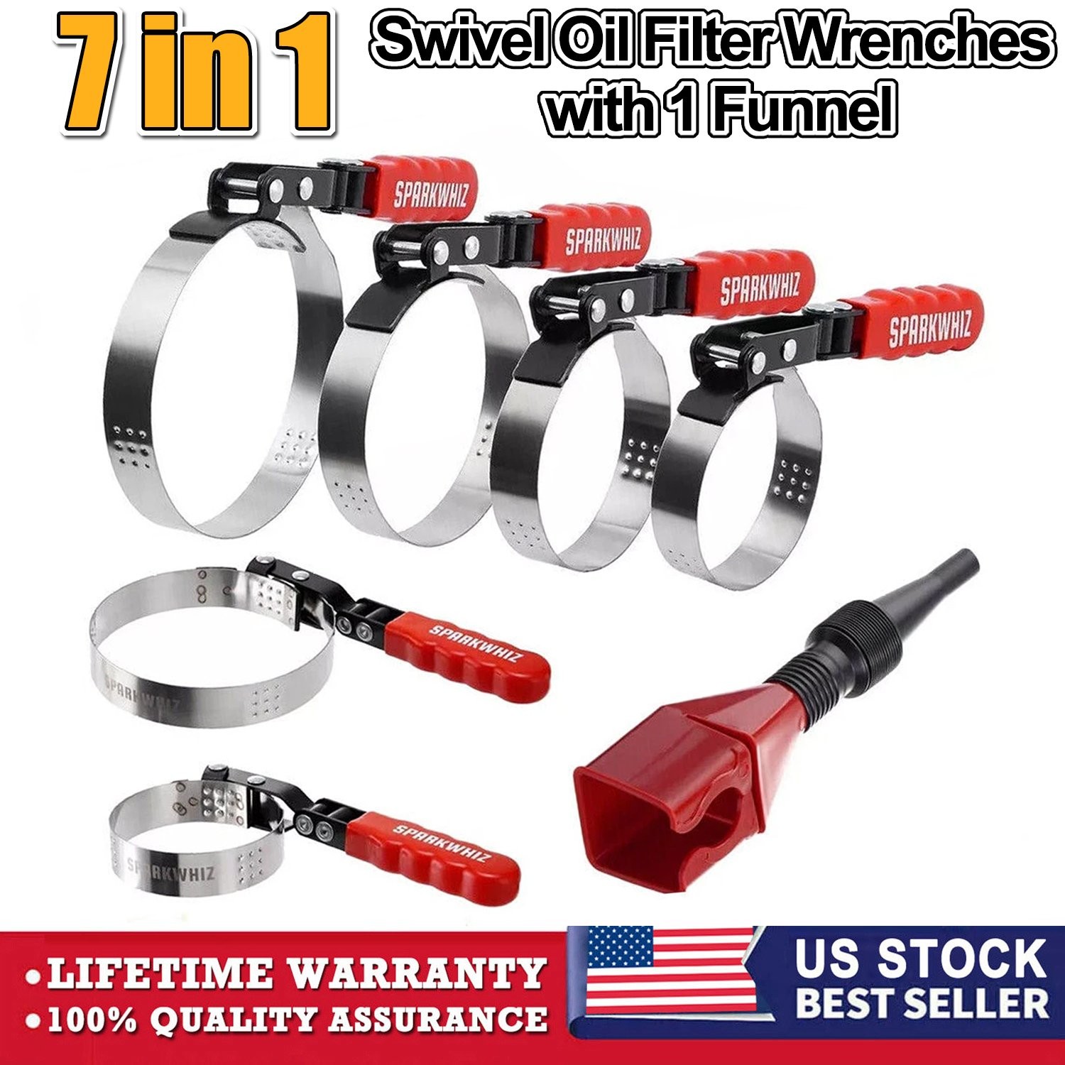 Set of 7 Swivel Oil Filter Wrench 2-1/6″ – 5-1/4″ 6 Size Oil Filter Remover Tool