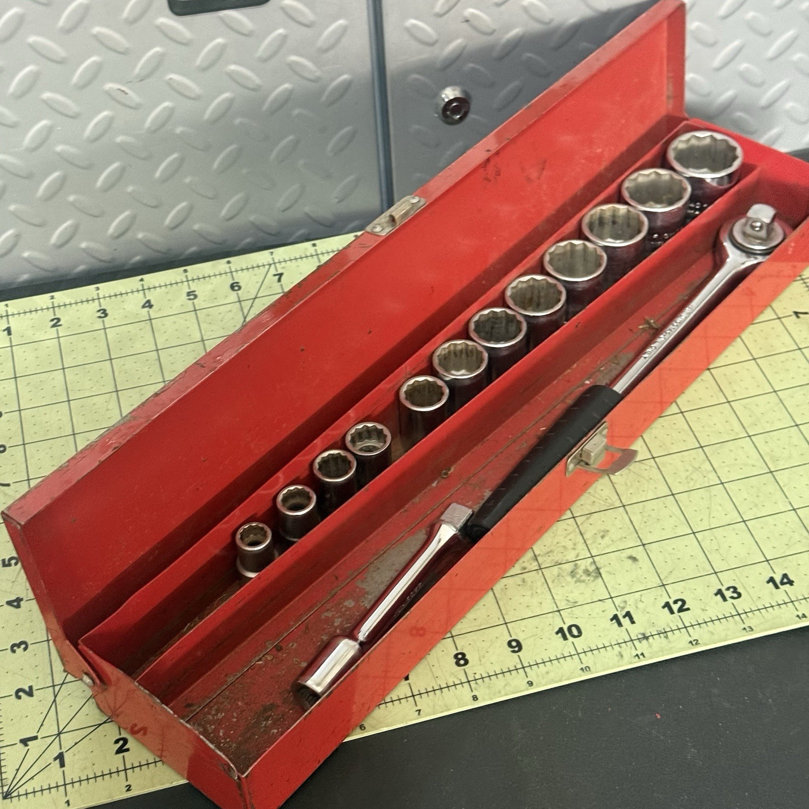 Lot of 14 Wright 1/2” Drive Sockets and Metal Case