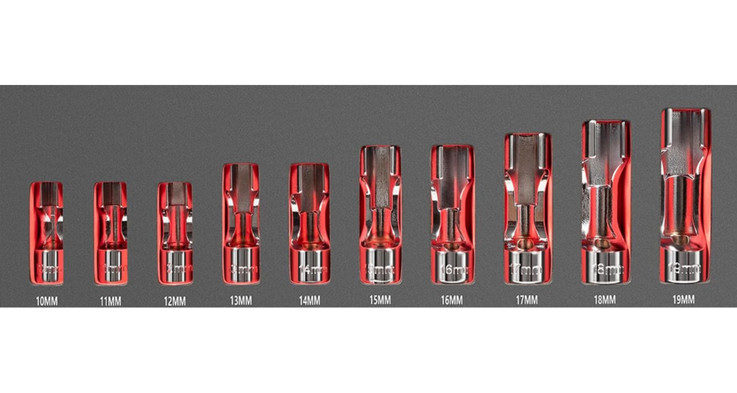 12030 Flare Nut Socket Set 3/8″ Drive Fuel Line Socket Wrench 10mm-19mm 10PCS