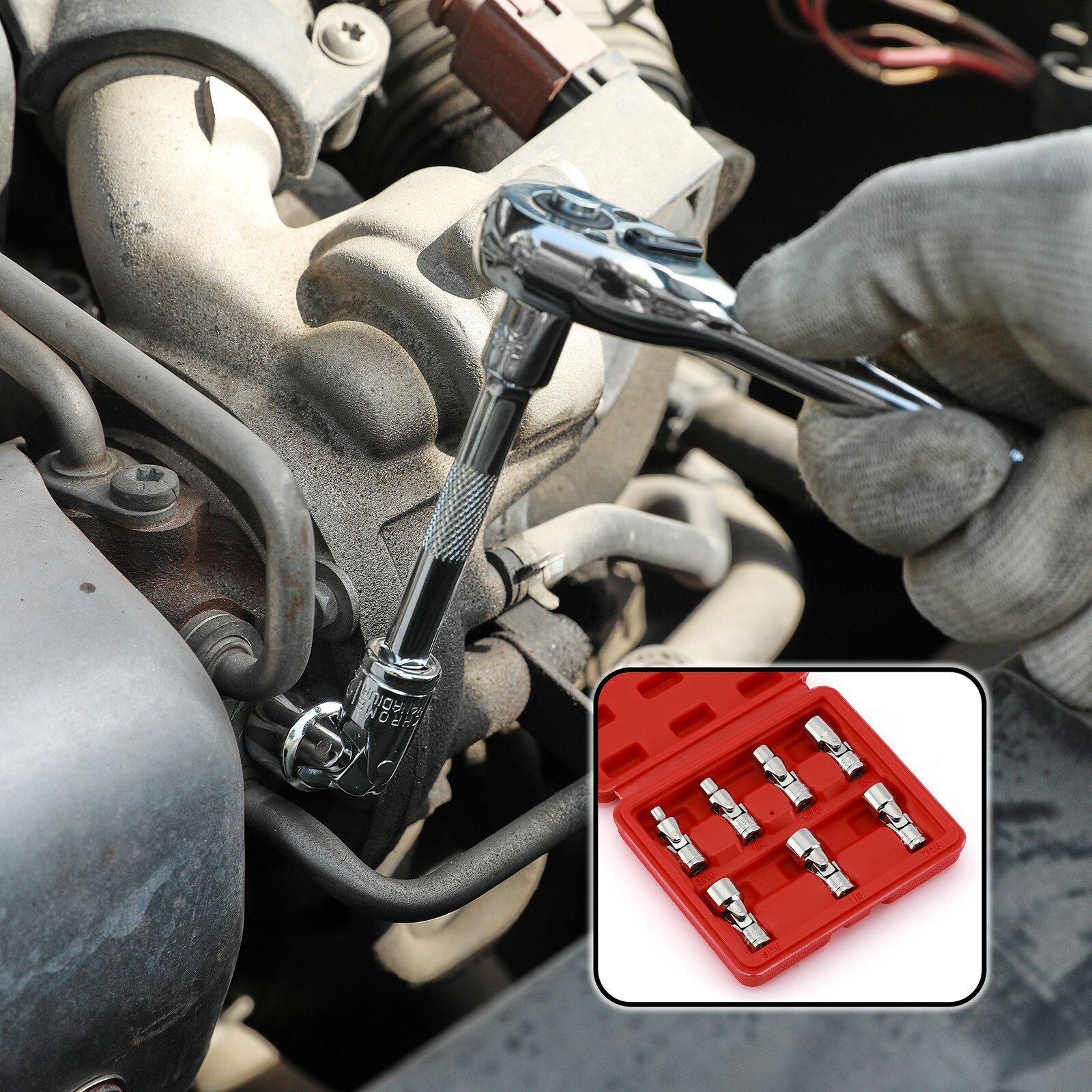 12 pieces 1/4″ Drive Metric Universal Joint Impact Socket Set, Swivel Head, CR-V