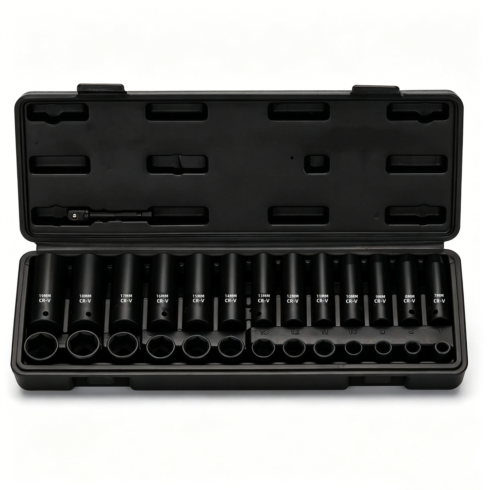 27 PCS Drive Impact Socket Set Deep Shallow Metric 7mm-19mm 6-Point Flank Drive