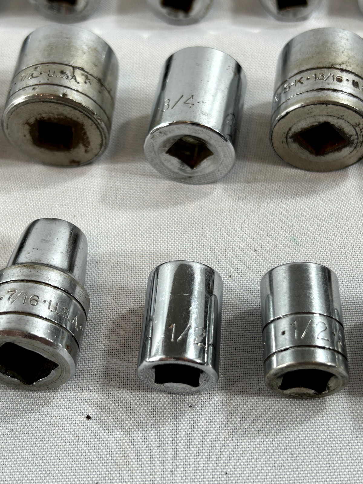 Lot of S-K Sockets – 29 Pieces – All different types 26 3/8 Drive- 1/2 Drive