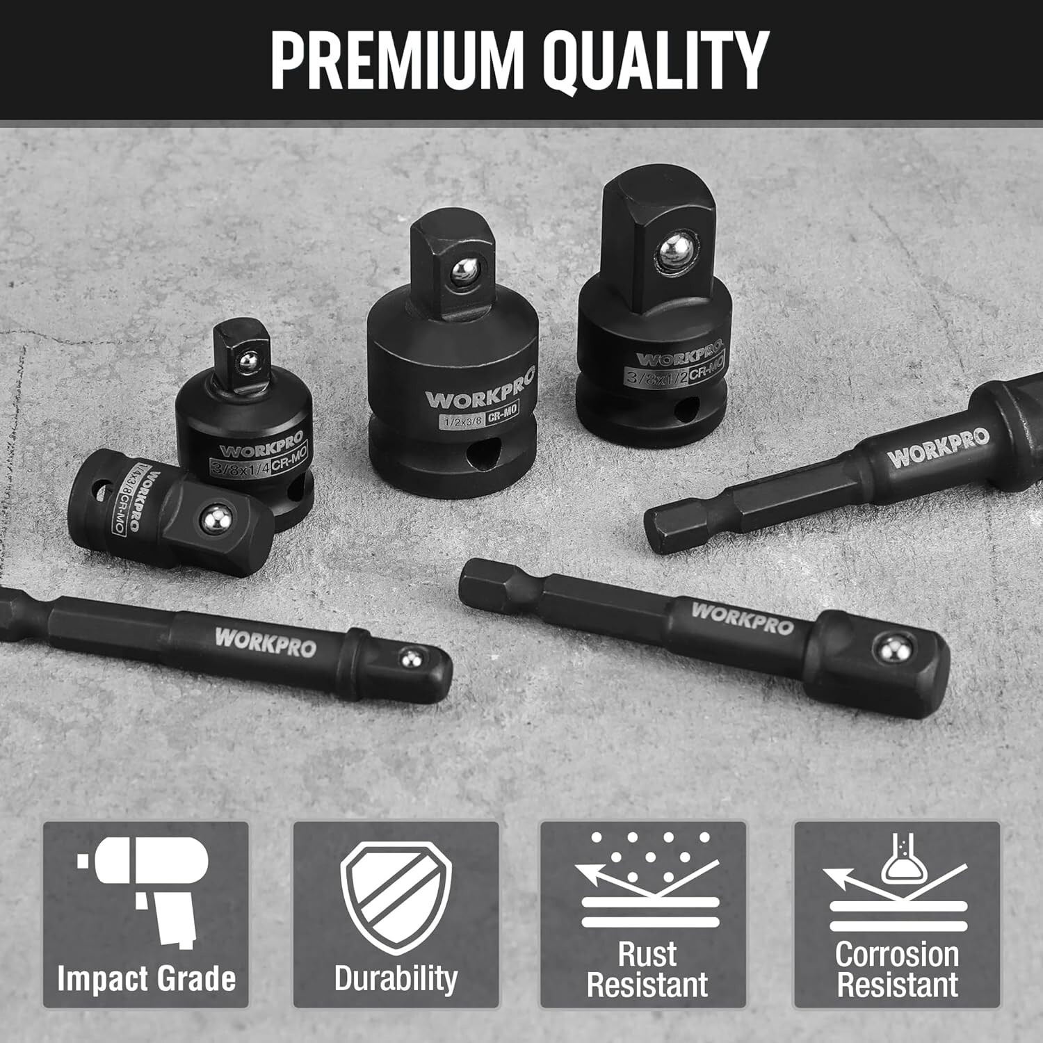 WORKPRO 7PIECE Impact Socket Adapter Set 1/4″ Drill Extension Set 1/2″ 3/8″ 1/4″