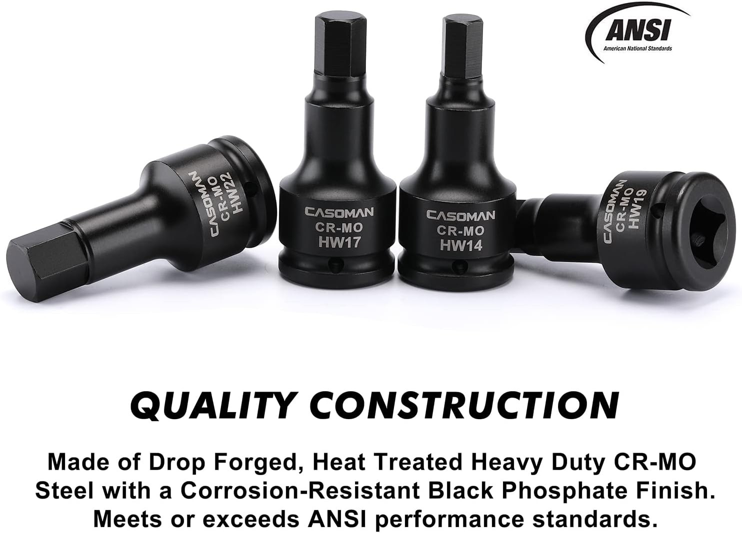 3/4 Inch Drive Impact Hex Driver Set 5pcs Metric 14mm,17mm,19mm,22mm,24mm,CR-MO