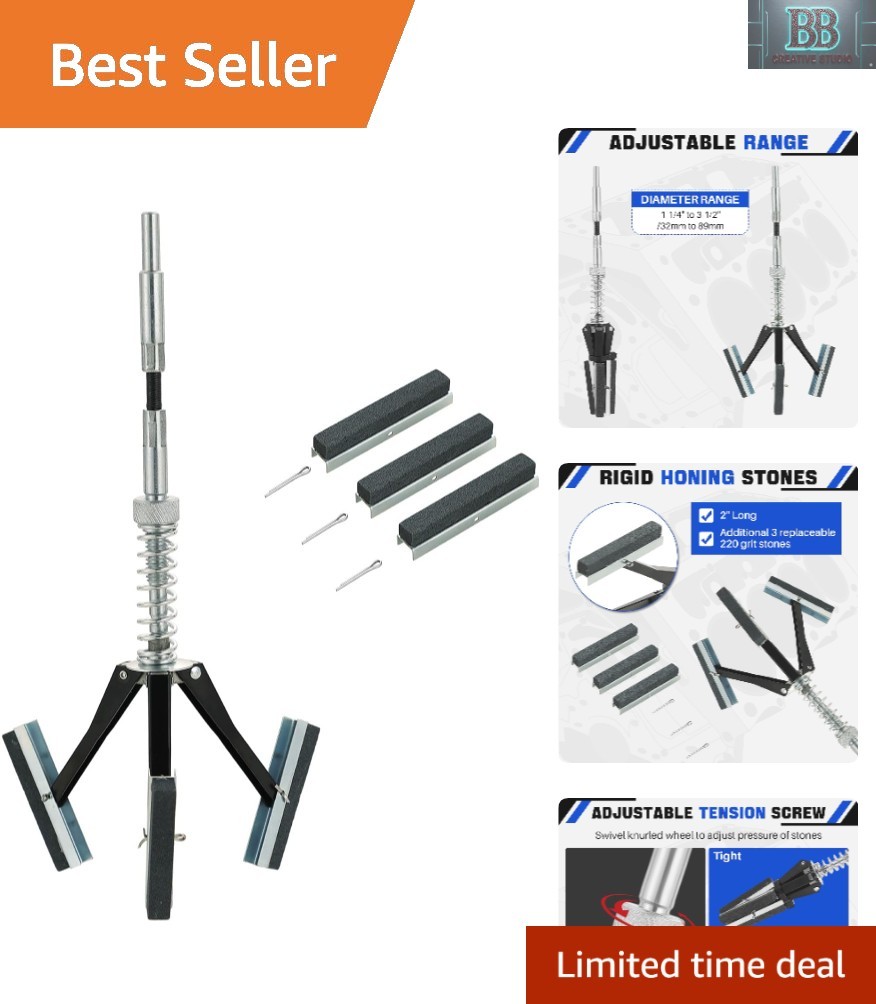 Engine Brake Cylinder Hone Tool with 3-Piece 2» Stones for 1.25″-3.5″ Cylinders