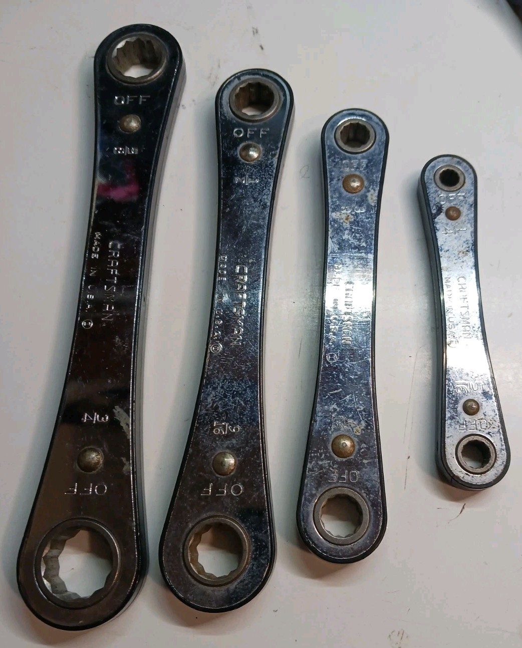 Craftsman USA Flip Ratcheting Wrench Lot 4pcs Sizes 5/16-1/4 to 5/8-3/4
