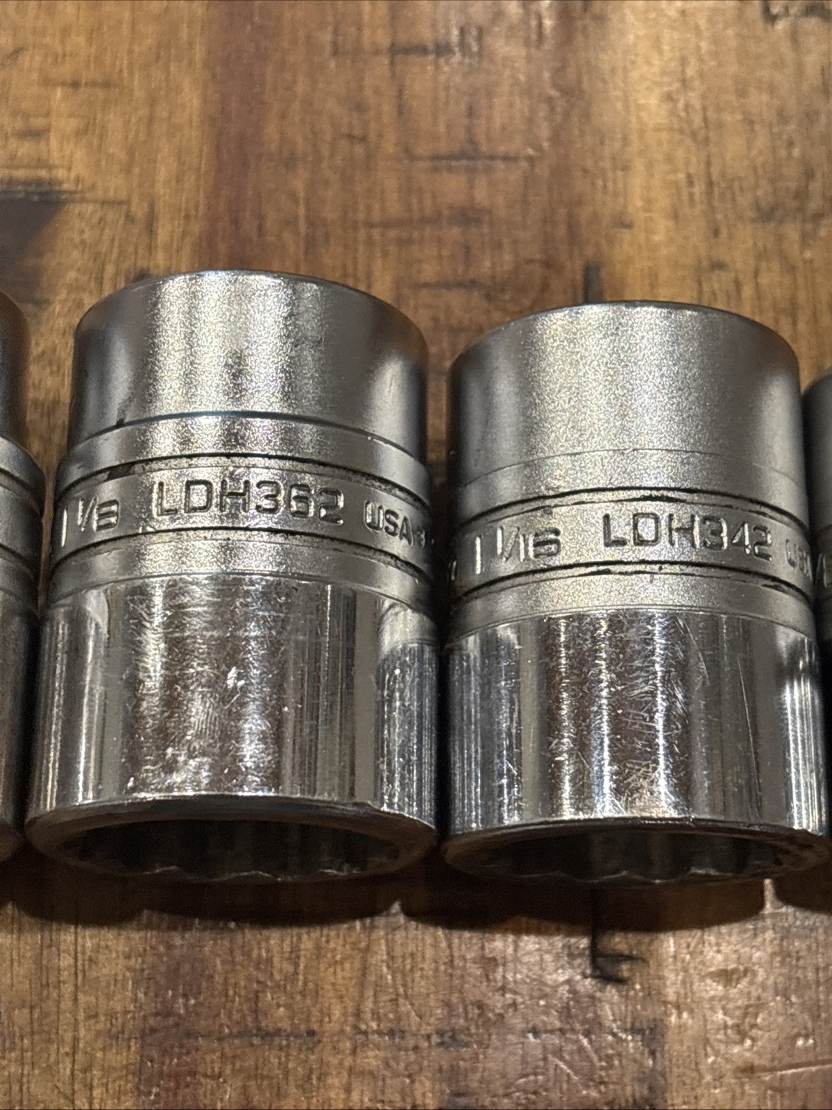 Snap-On Tools 3/4″ Drive SAE Sockets 12pt Size 1-1/4, 1-1/8, 1-1/16, & 7/8” USA
