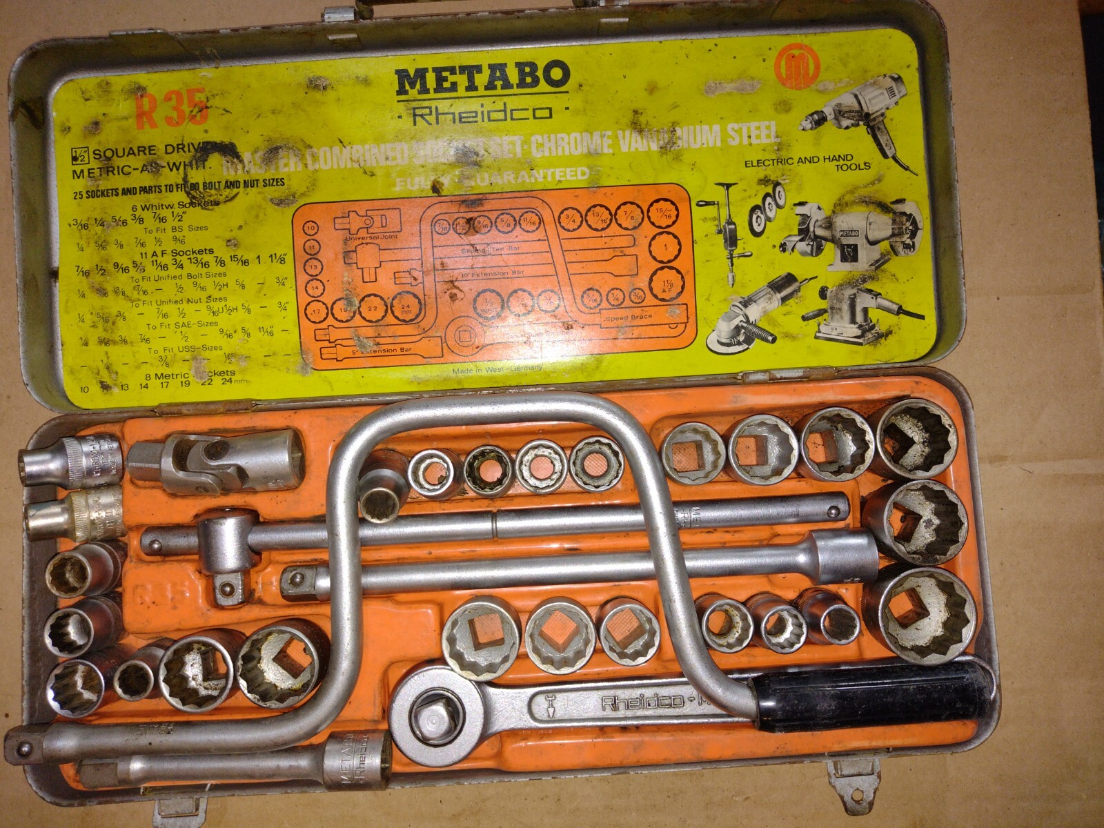 Metabo Rheidco R35 1/2″ Drive Socket Set A/F – WHIT & Metric MADE IN W-GERMANY