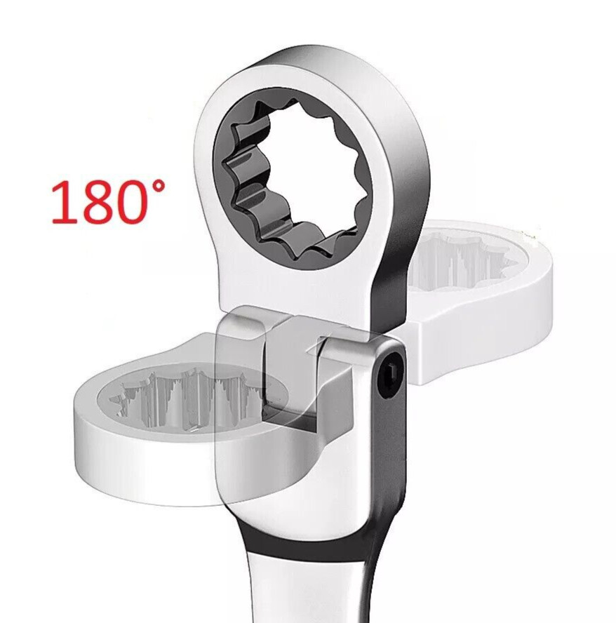 16PC FLEX HEAD RATCHET OPEN END COMBINATION WRENCH CR-V NI-PLATED METRIC+SAE SET