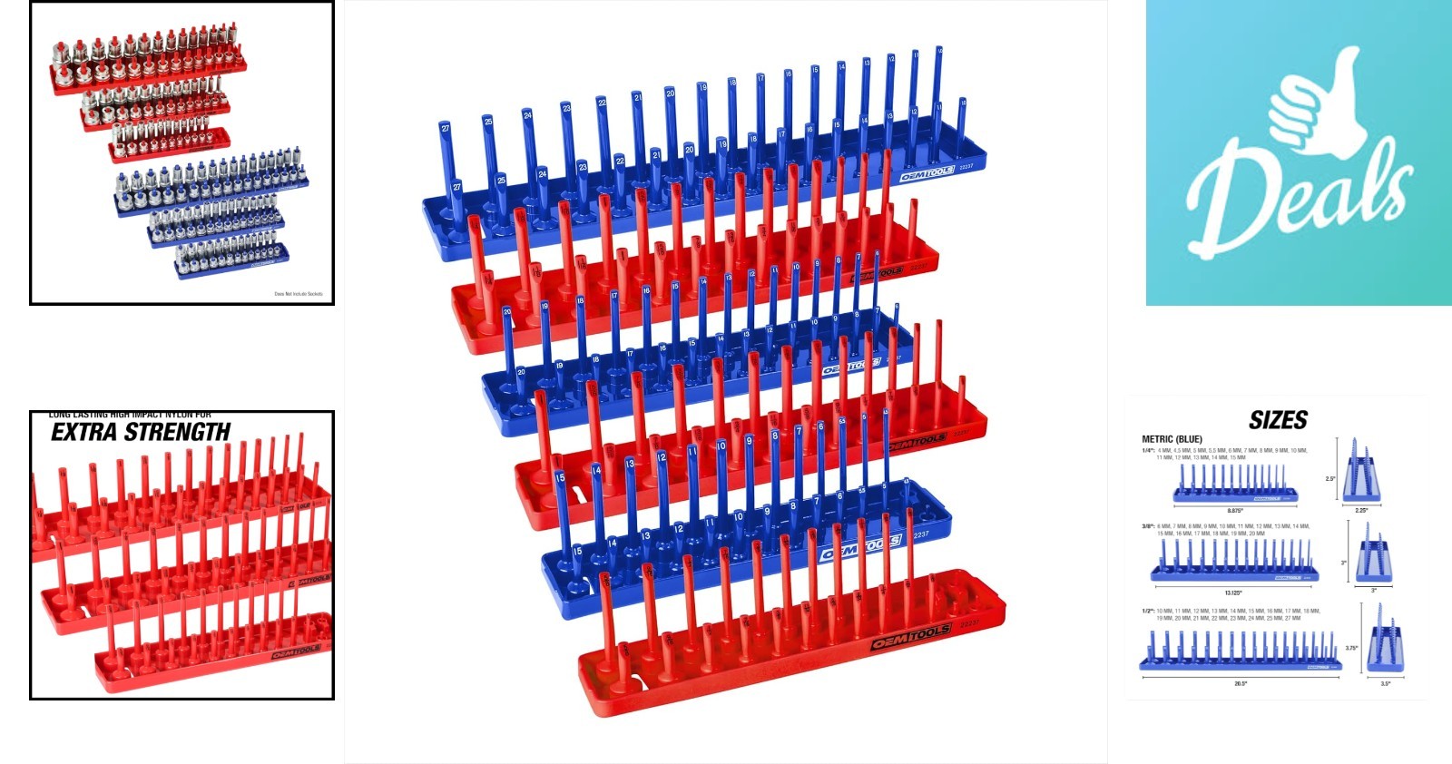 Revolutionize Your Garage with 6-Piece SAE & Metric Socket Tray Set – Red & Blue