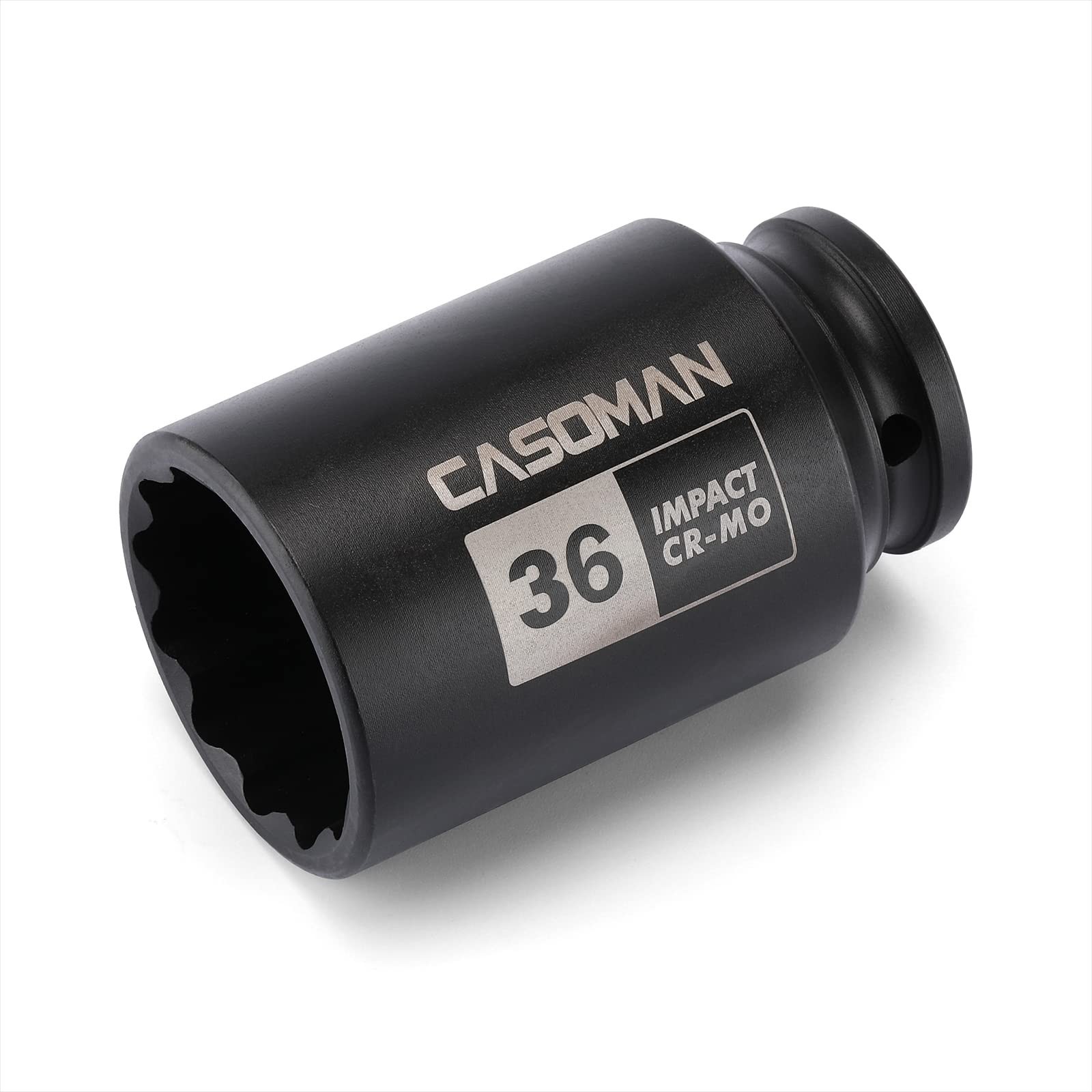 CASOMAN 1/2″ Drive x 36 mm Deep 12 PT Impact Socket, CR-MO, 1/2-inch Drive 12