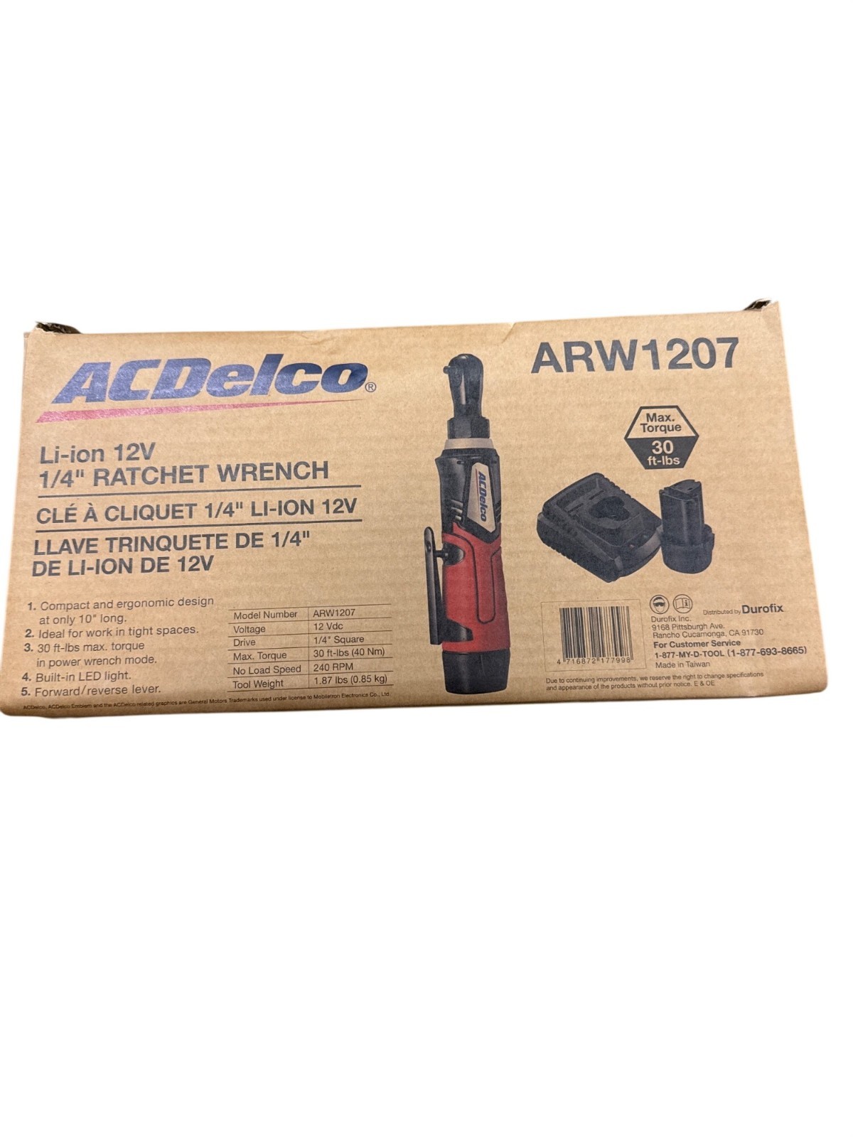 AC Delco ARW1207 G12 Compact Series 12V 1/4″ Ratchet Wrench Battery and Charger