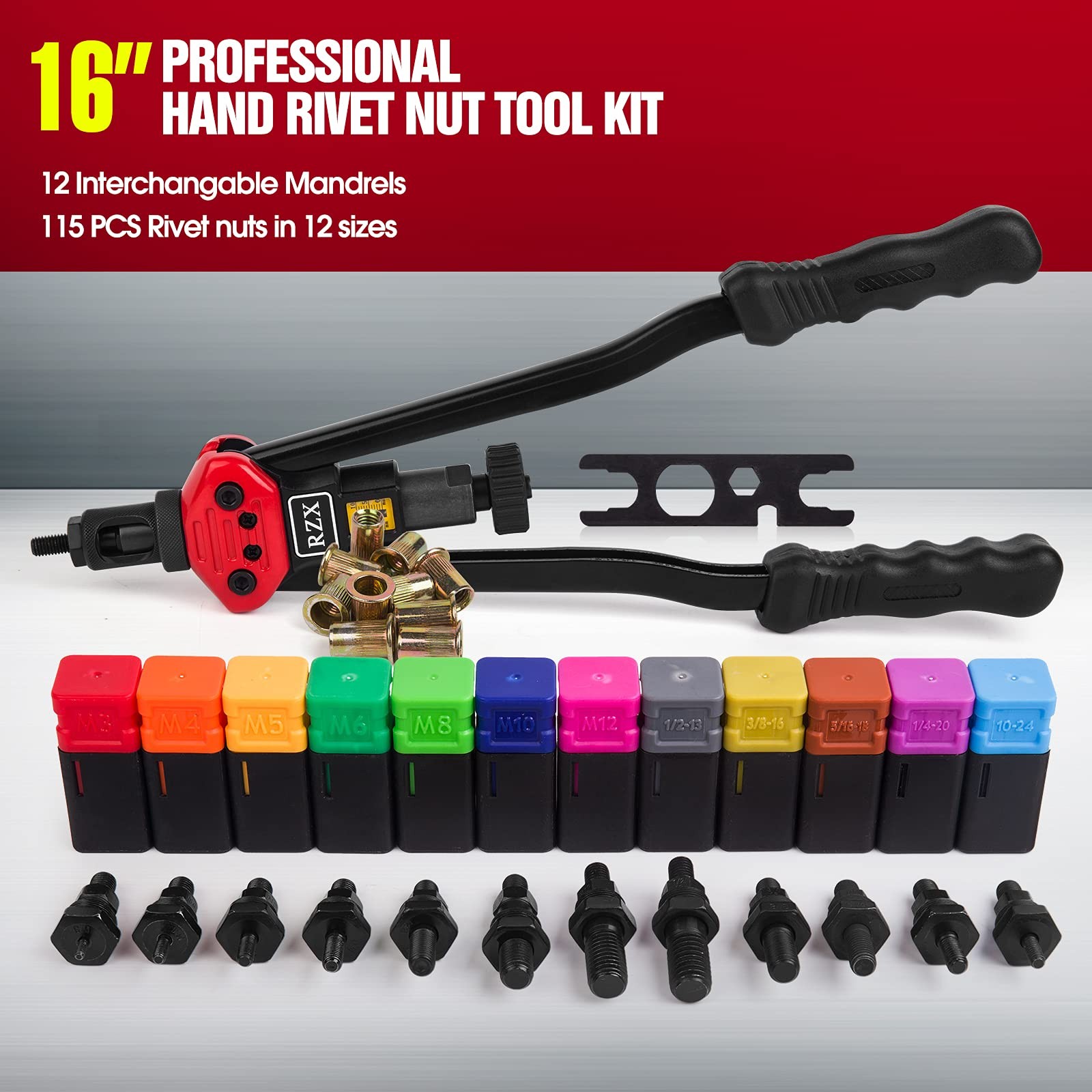 RZX 16″ RIVET NUT TOOL Hand Blind Riveter,RIVNUT Riveting Tools With Carton