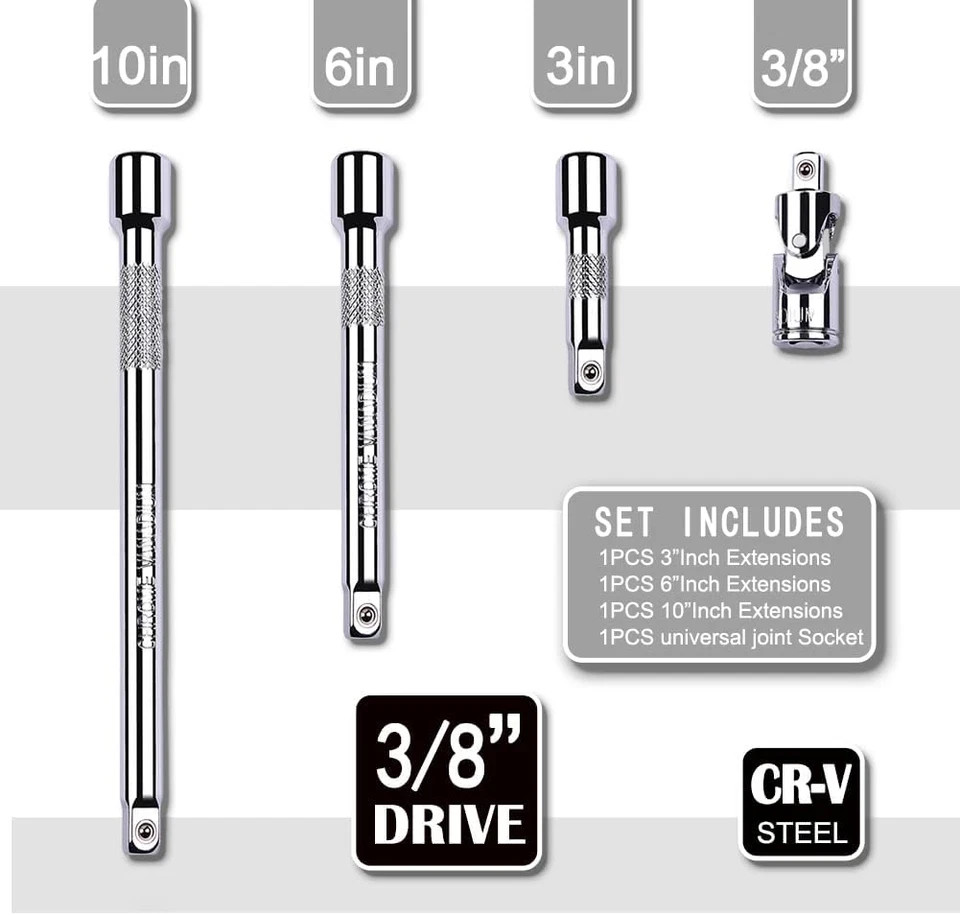 4 Piece 3/8 Inch Drive Extension Bar Set, 3/8 Inch Drive Socket Extension Set In