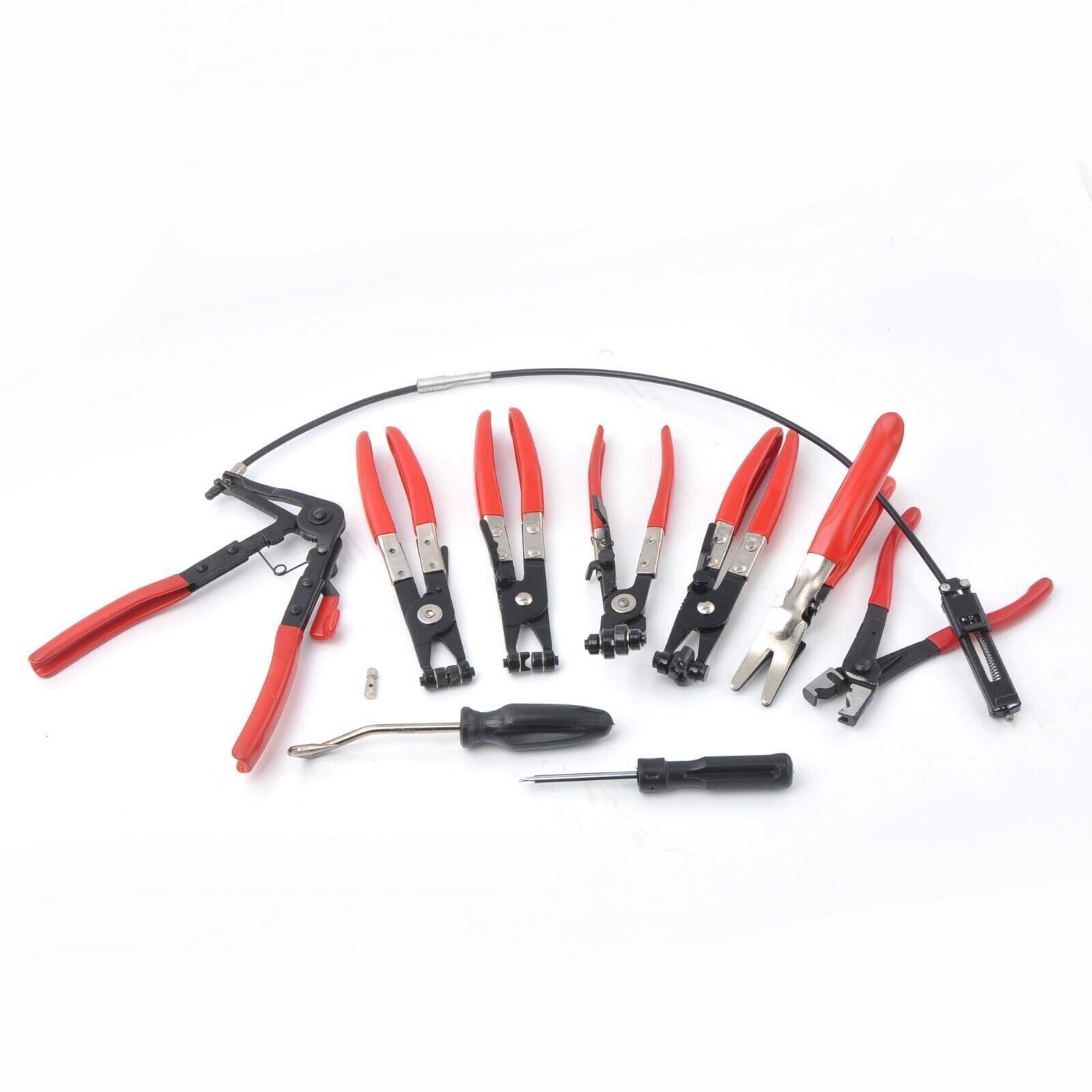 Pro 9PC Hose Clamp Clip Plier Set Swivel Jaw Flat Angled Band Automotive Tools