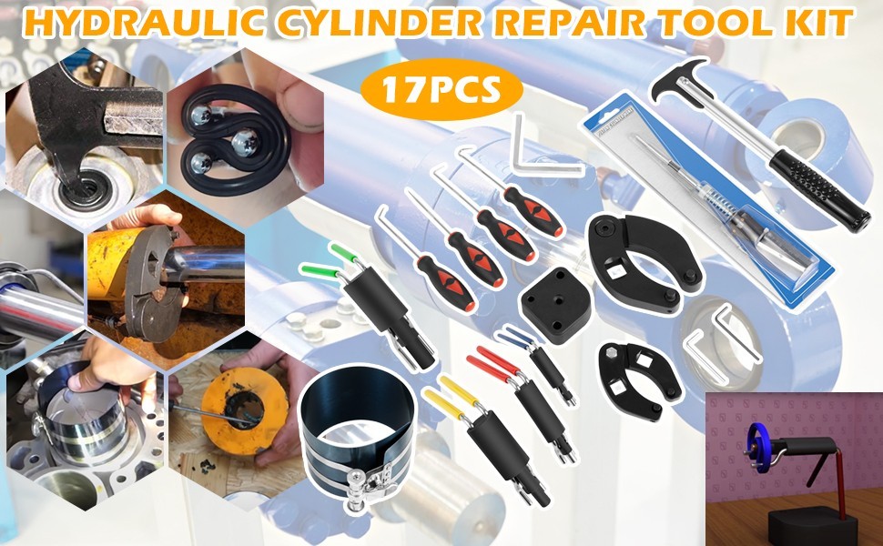 Hydraulic Cylinder Repair Tool Kit for Skid Steers, Loaders & Backhoes – 17pcs S