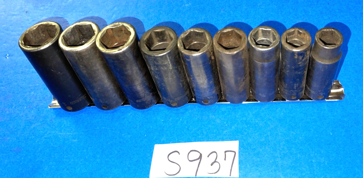 SNAP-ON TOOLS 9 PIECE 1/2 DRIVE SAE. DEEP IMPACT SOCKET SET 309SIMYA