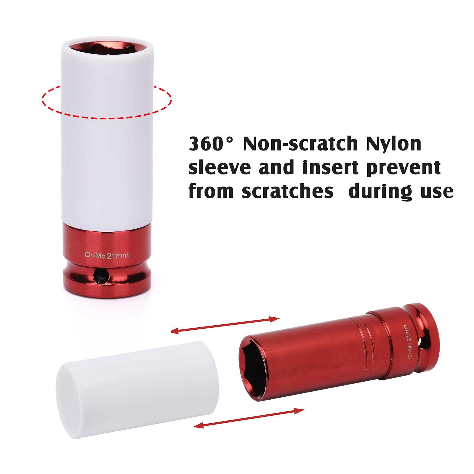 1/2″ Drive Wheel Protector Impact Socket 6 Point,Metric, 17mm,19mm,21mm,22mm