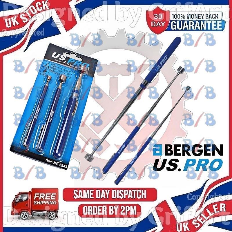 3PC MAGNETIC PICK UP TOOL LONG EXTRA REACH STRONG EXTENDING TELESCOPIC MAGNET