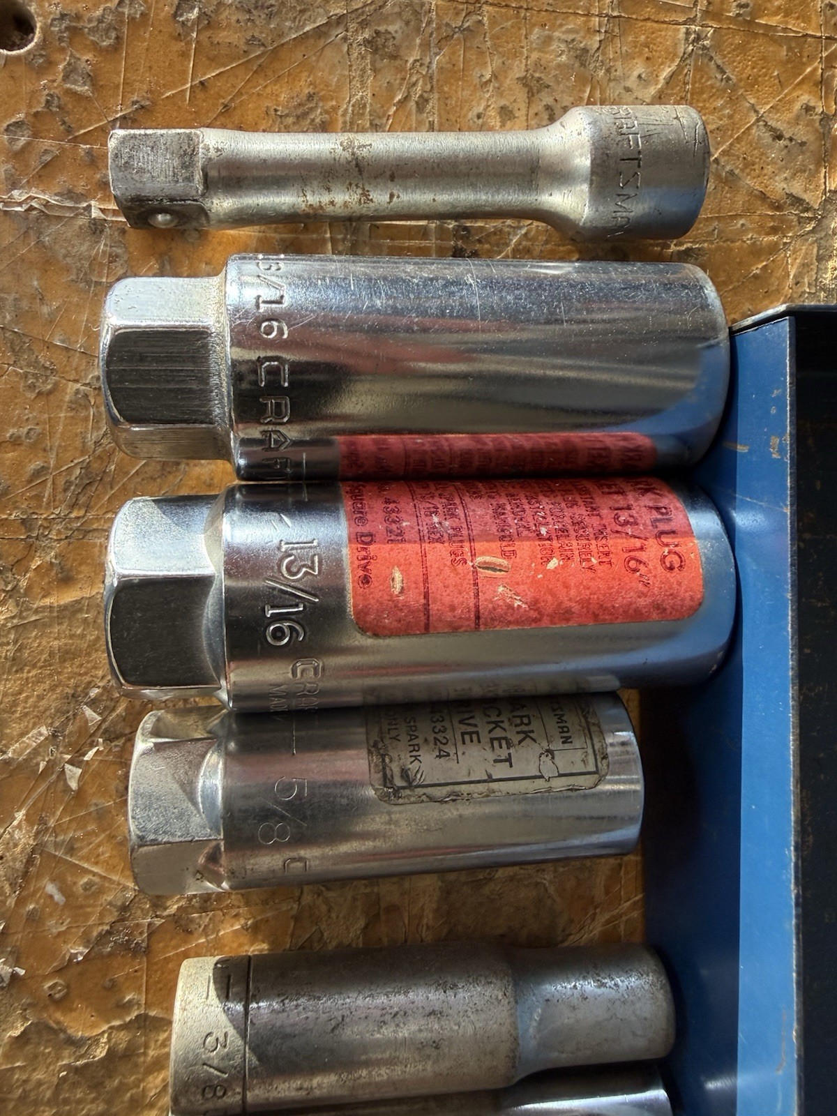 Craftsman USA 3/8 Drive Deep Socket Lot 12 Point Spark Plug Sockets Metal Case