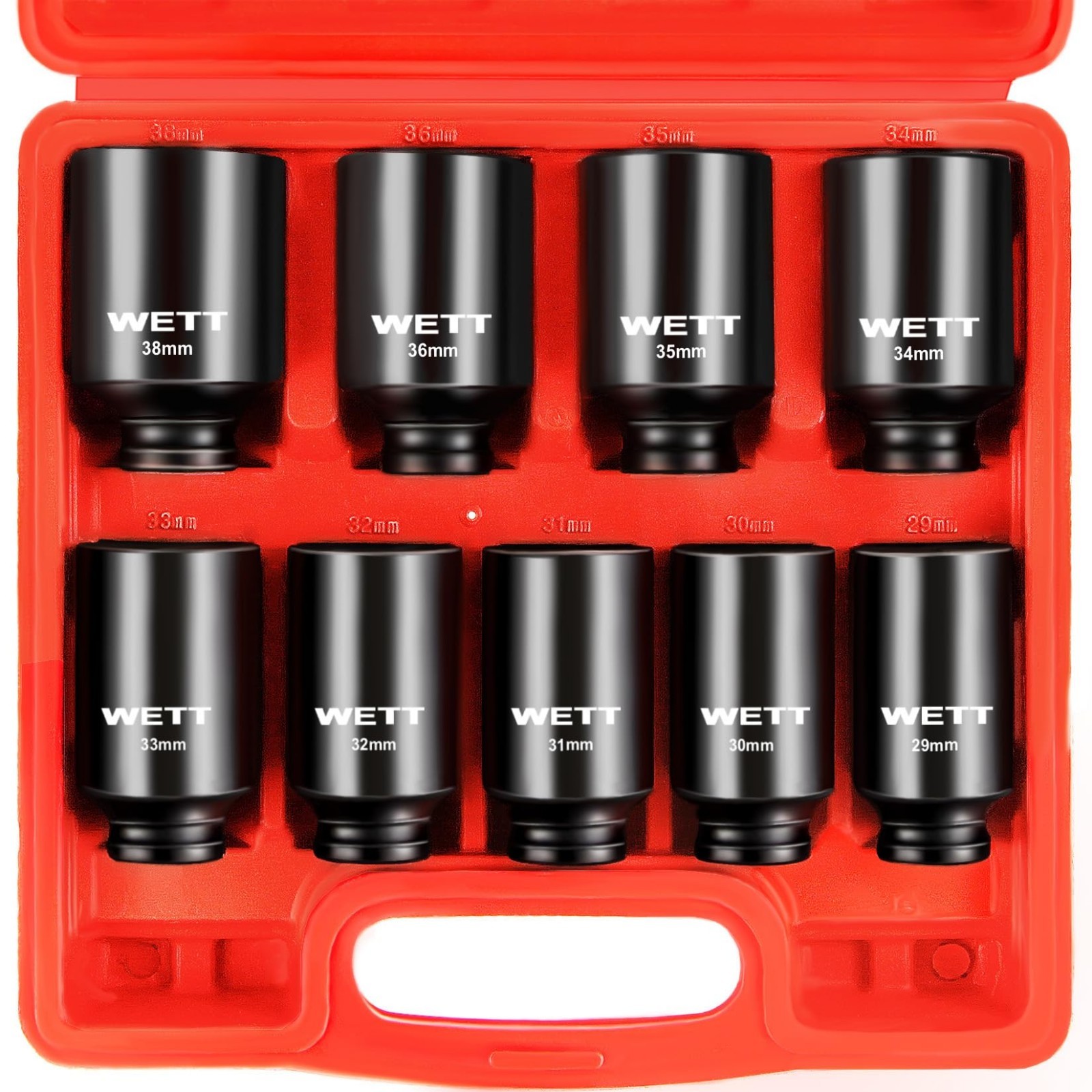 9-Piece 1/2″ Drive Deep Impact Socket Set, Metric 6 Point, CR-V, 29mm-38mm