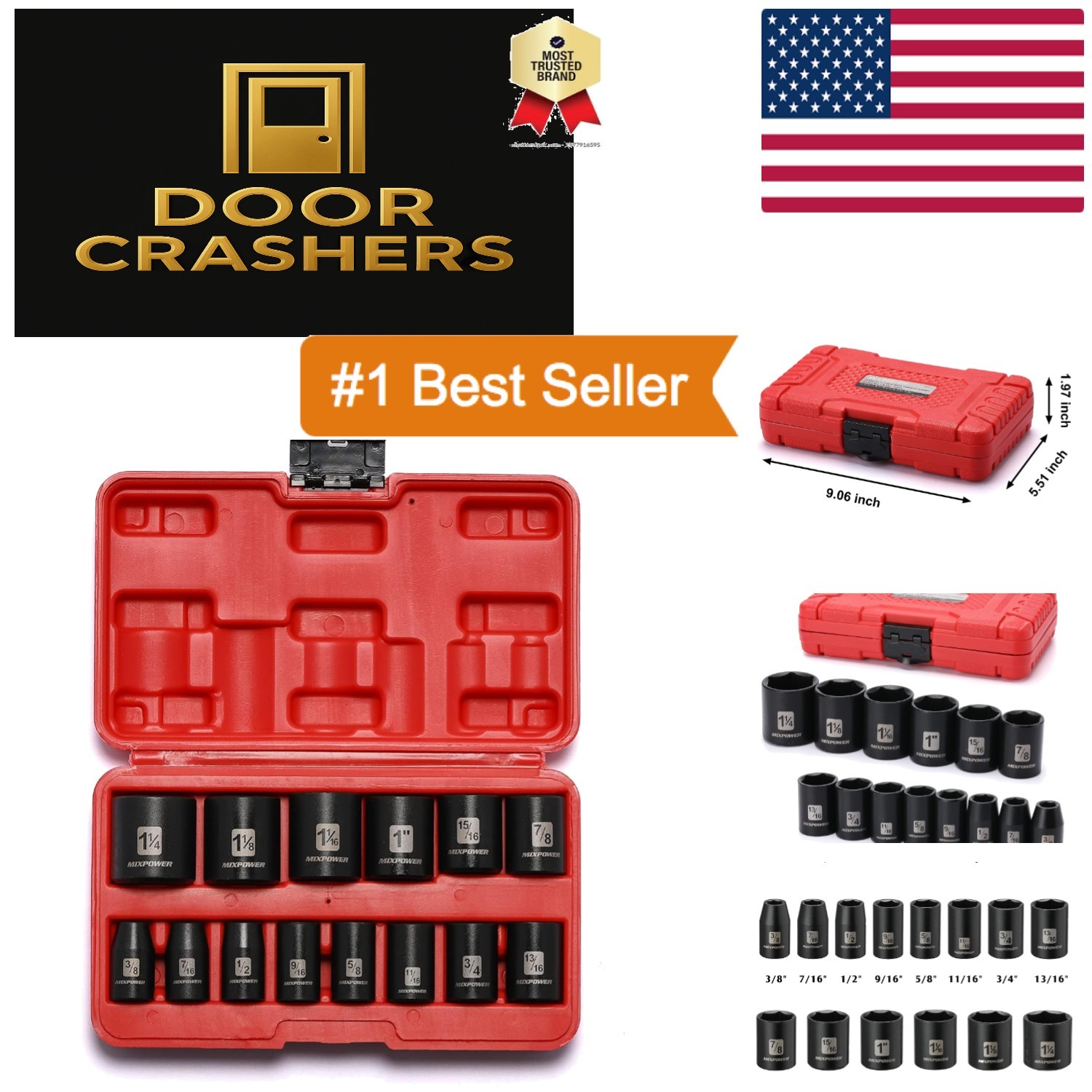 14-Piece Chrome Vanadium Shallow Socket Set, 1/2-Inch Drive Performance