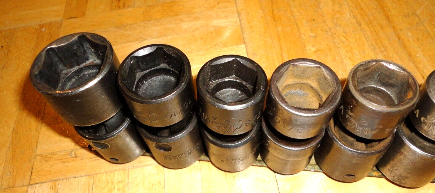 MAC TOOLS 9 PIECE 1/2 DRIVE SAE. SWIVEL IMPACT SOCKET SET 1/2 TO 15/16, 1-1/8