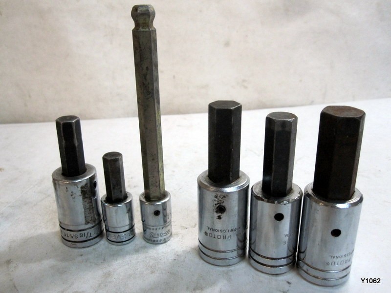 set of 8 various sockets proto, snapon see description