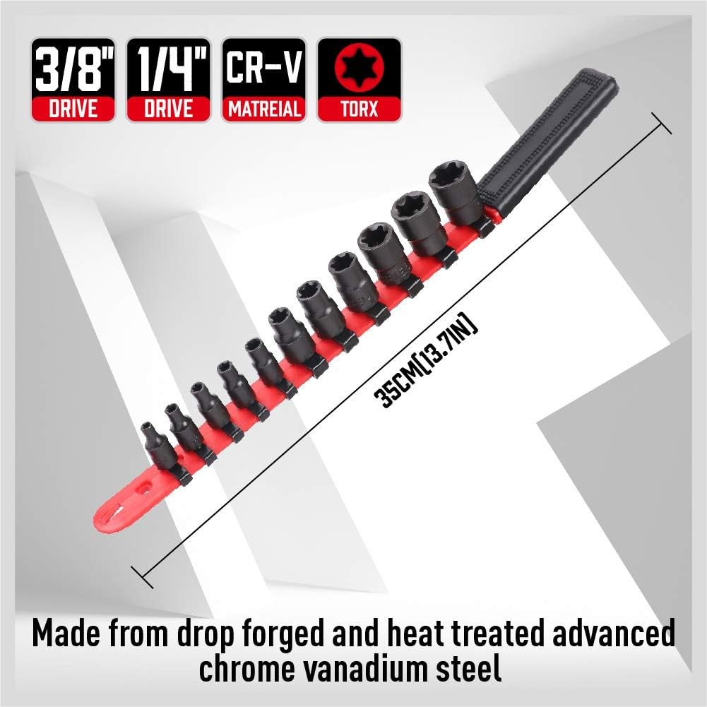 SEDY 11-Piece E-Torx Socket Set E4 E5 E6 E7 E8 E10 E12 E14 E16 E18 E20, Black