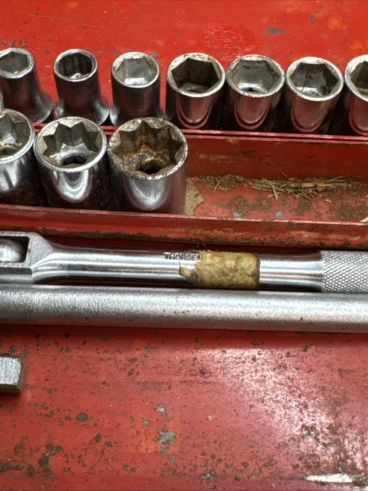 VINTAGE THORSEN 1/4″ DRIVE BREAKER BAR SOCKET SET W CASE