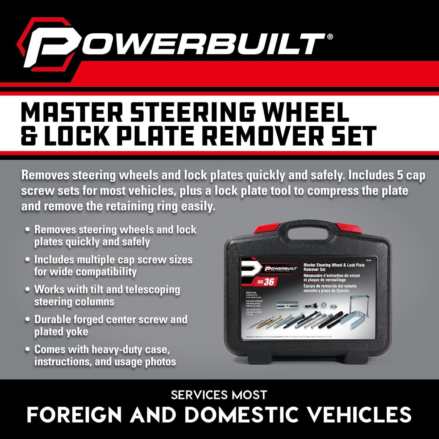 Professional Grade Steering Wheel Puller Kit with Usage Photos and Instructions