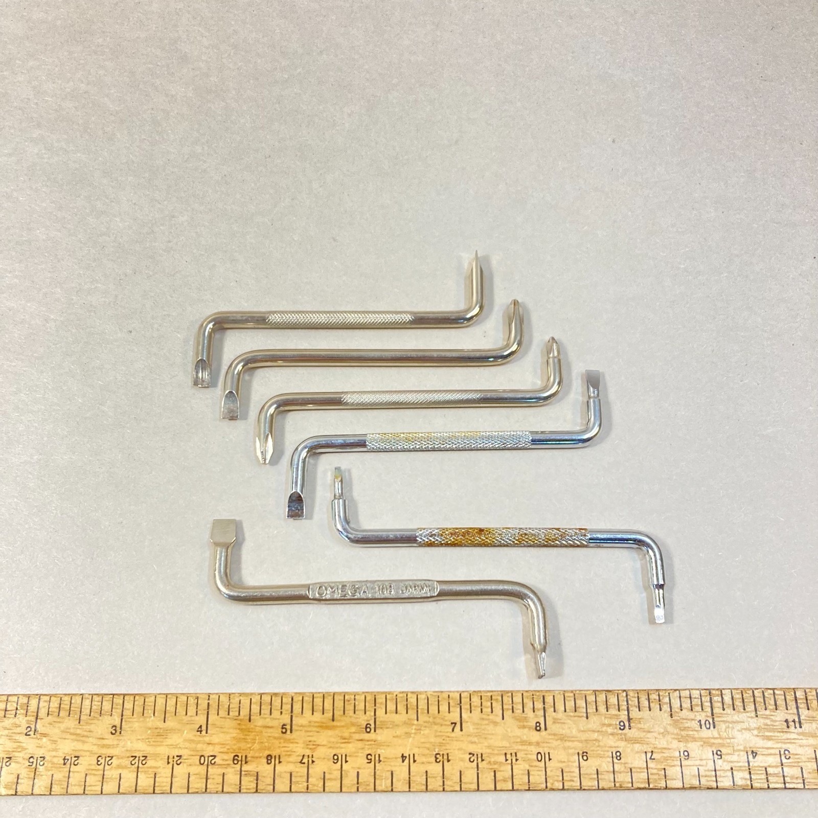 Offset Screwdriver Lot 6 Pc Phillips Flat Slotted Square Head w/ 1 Omega
