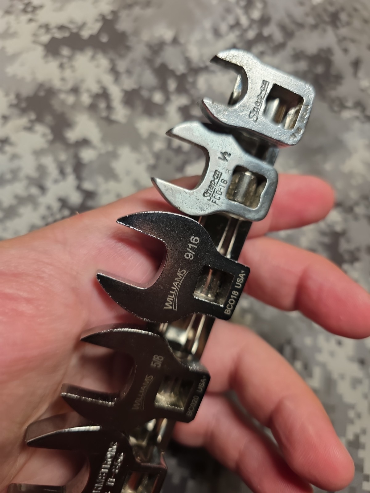 SNAP-ON ARMSTRONG WILLIAMS SAE CROW FOOT SET 7/16 1/2 9/16 5/8 3/4 AND 13/16″
