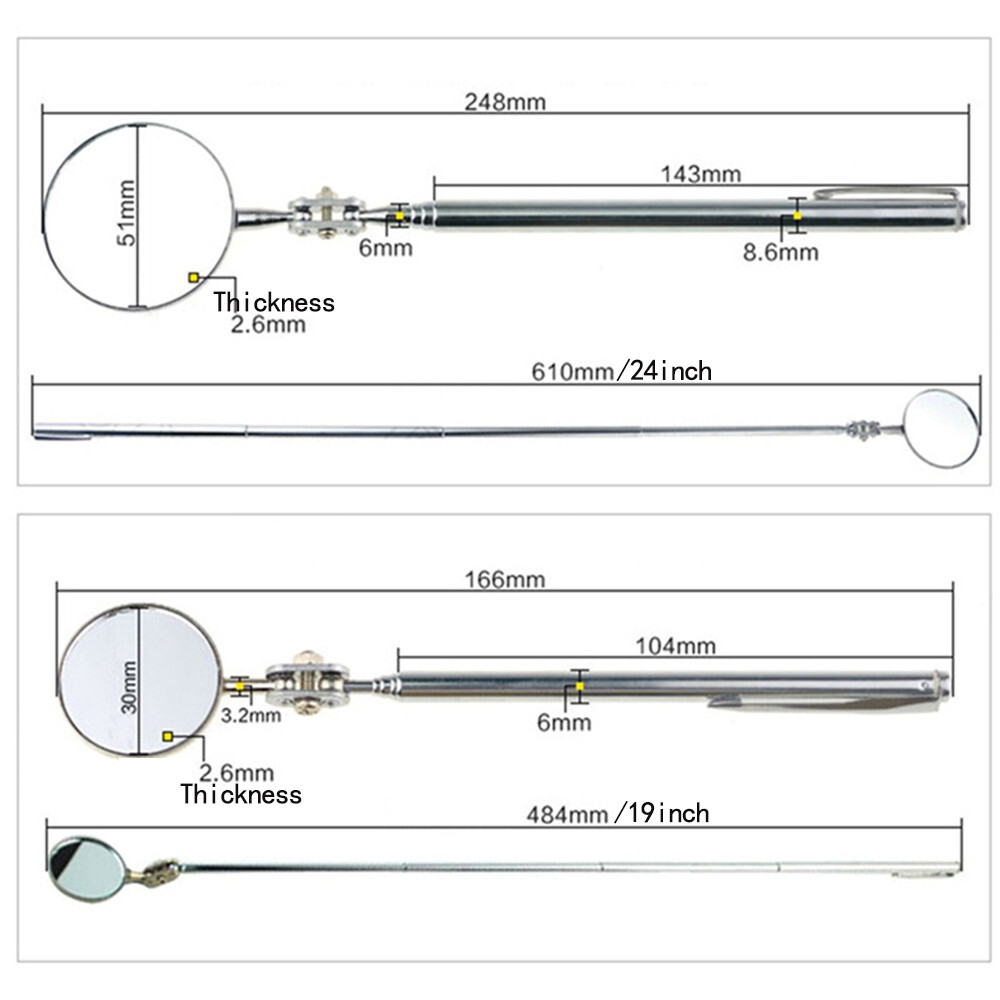 Telescopic Inspection Mirror Car Extendable Detection 360° Round Lens Hand Tool