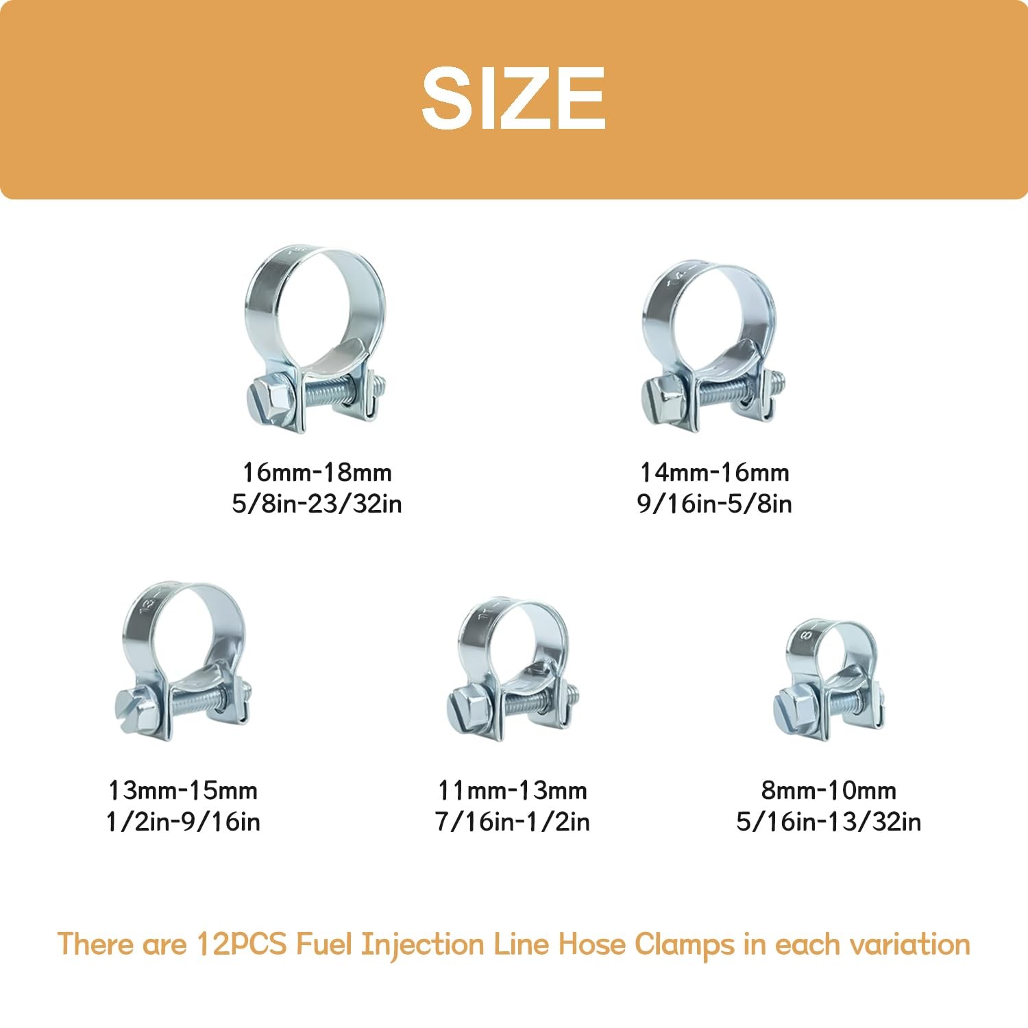 zDwfDc 12PCS 16-18mm Fuel Line Clips 5/8″-23/32″ 5/8″-23/32″（16-18mm）, Silver