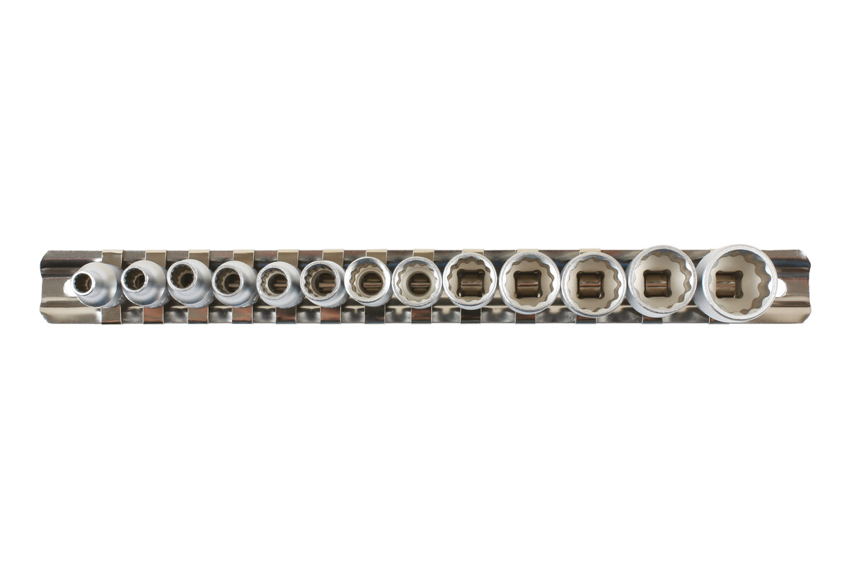 Bi-Hex 12 Point Standard Socket Set 13pc 1/4″D 4mm-14mm METRIC On Storage Rail