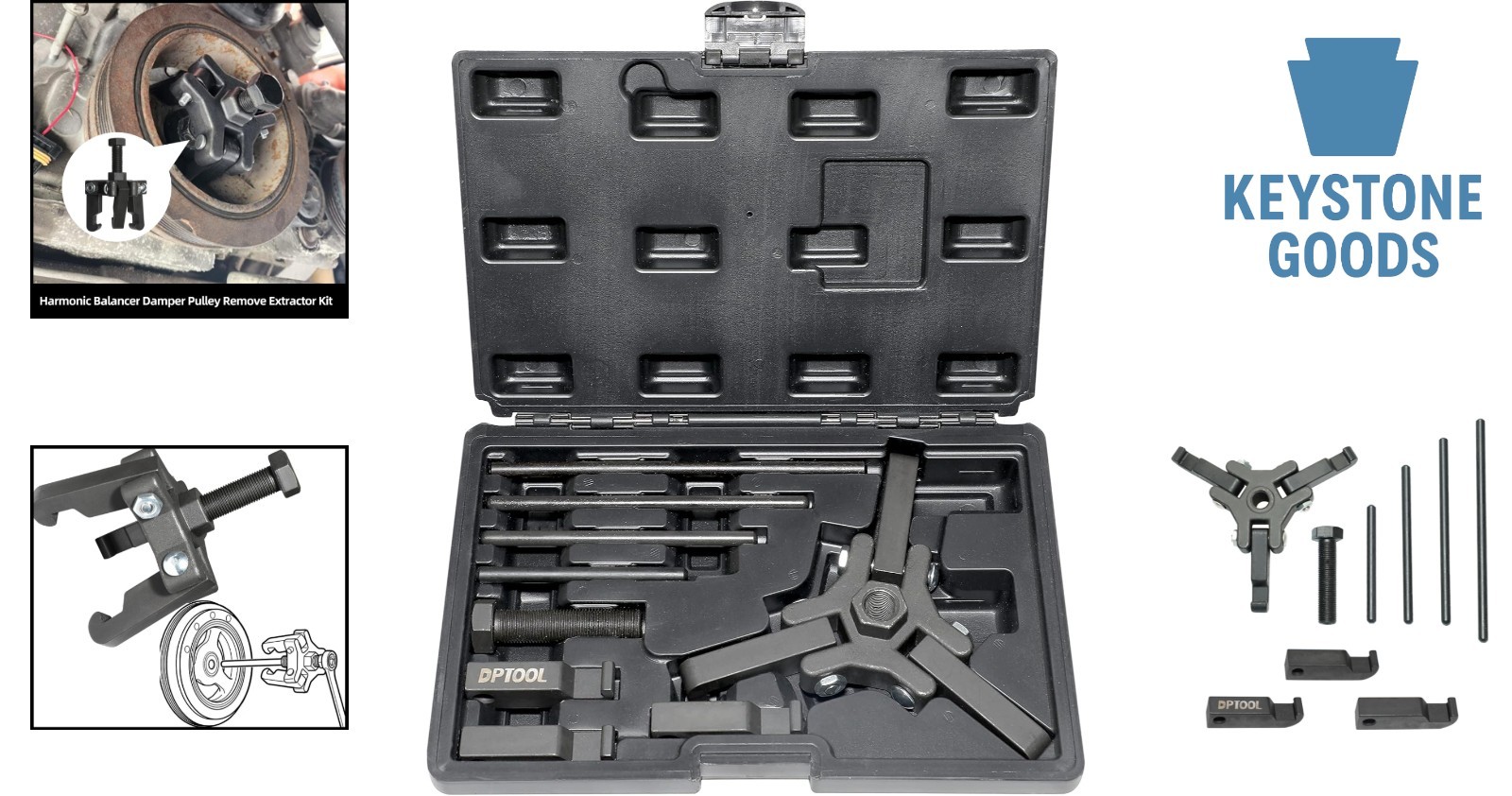 Universal Harmonic Damper Pulley Puller Kit for Ford, GM, Chrysler & More