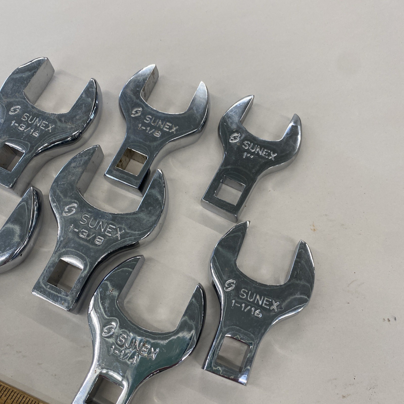 Set Of 7 Sunex 1/2” Drive SAE Straight Jumbo Crowfoot Wrenches 1” – 1 1/2” M0874