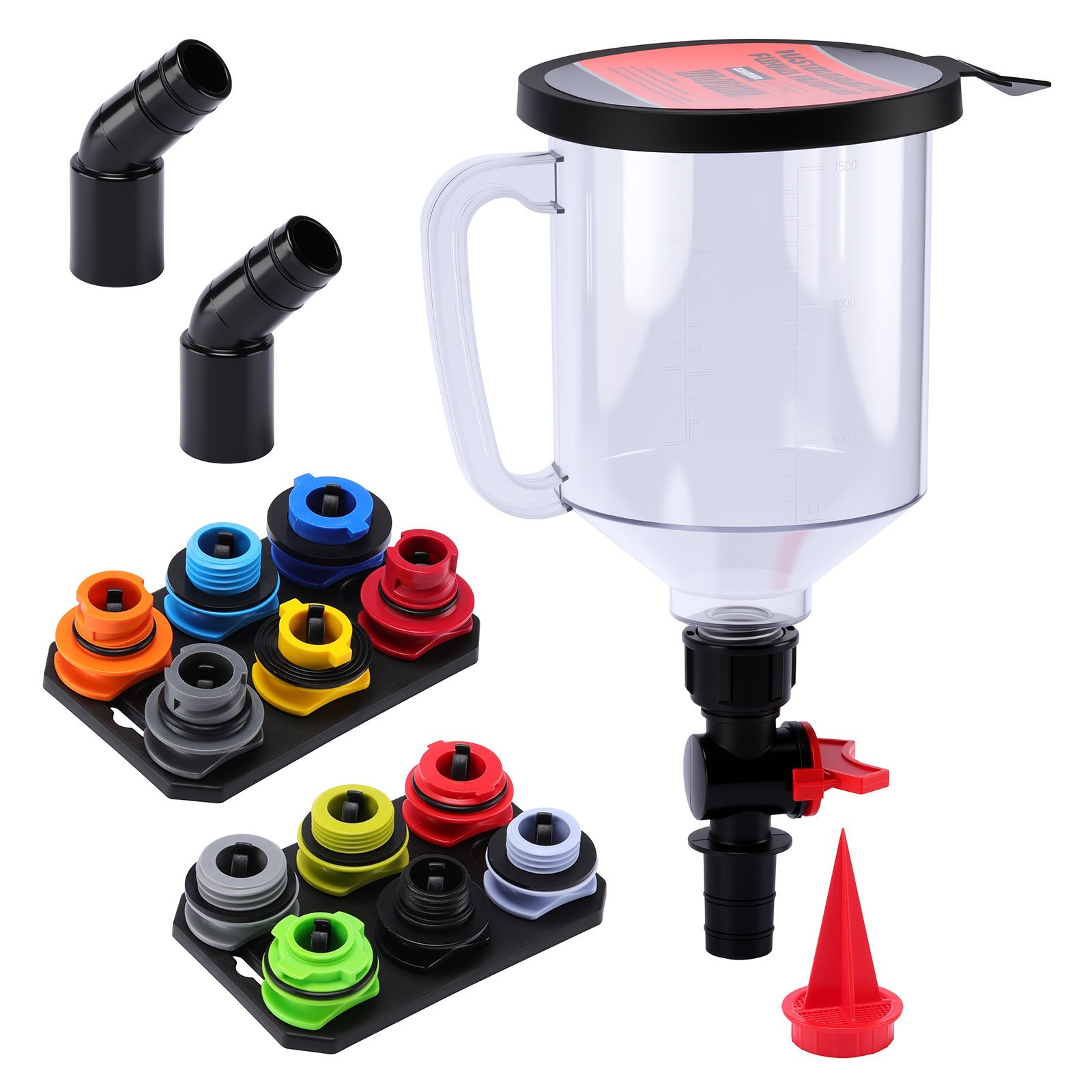 18Pcs Auto Oil Change Funnel Set 1.5QT Funnel w/12 Adapters & Magnetic Storage