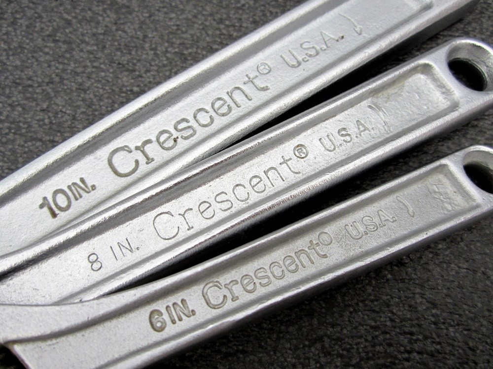 Vintage Crescent 6″ 8″ 10″ Adjustable Wrench Crestoloy Made in USA