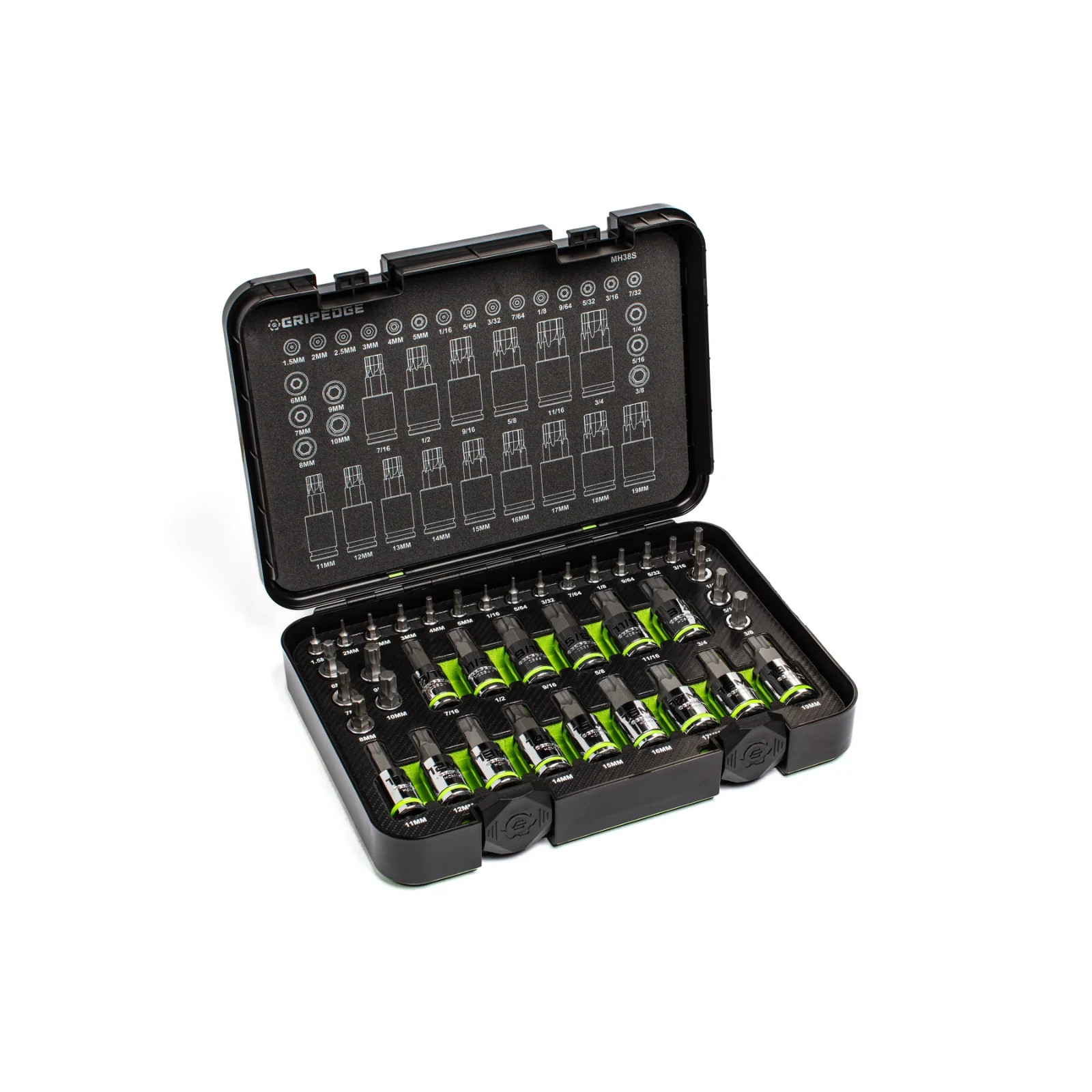 GripEdge Master RPT Hex Bit Allen Socket 38pc + Metric & SAE Hex Driver Set