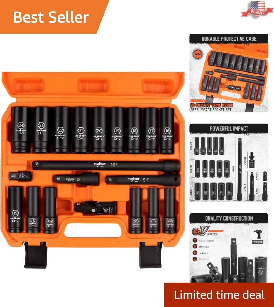 High-Quality Chrome Vanadium 1/2-Inch Drive Impact Socket Set – 6-Point Design